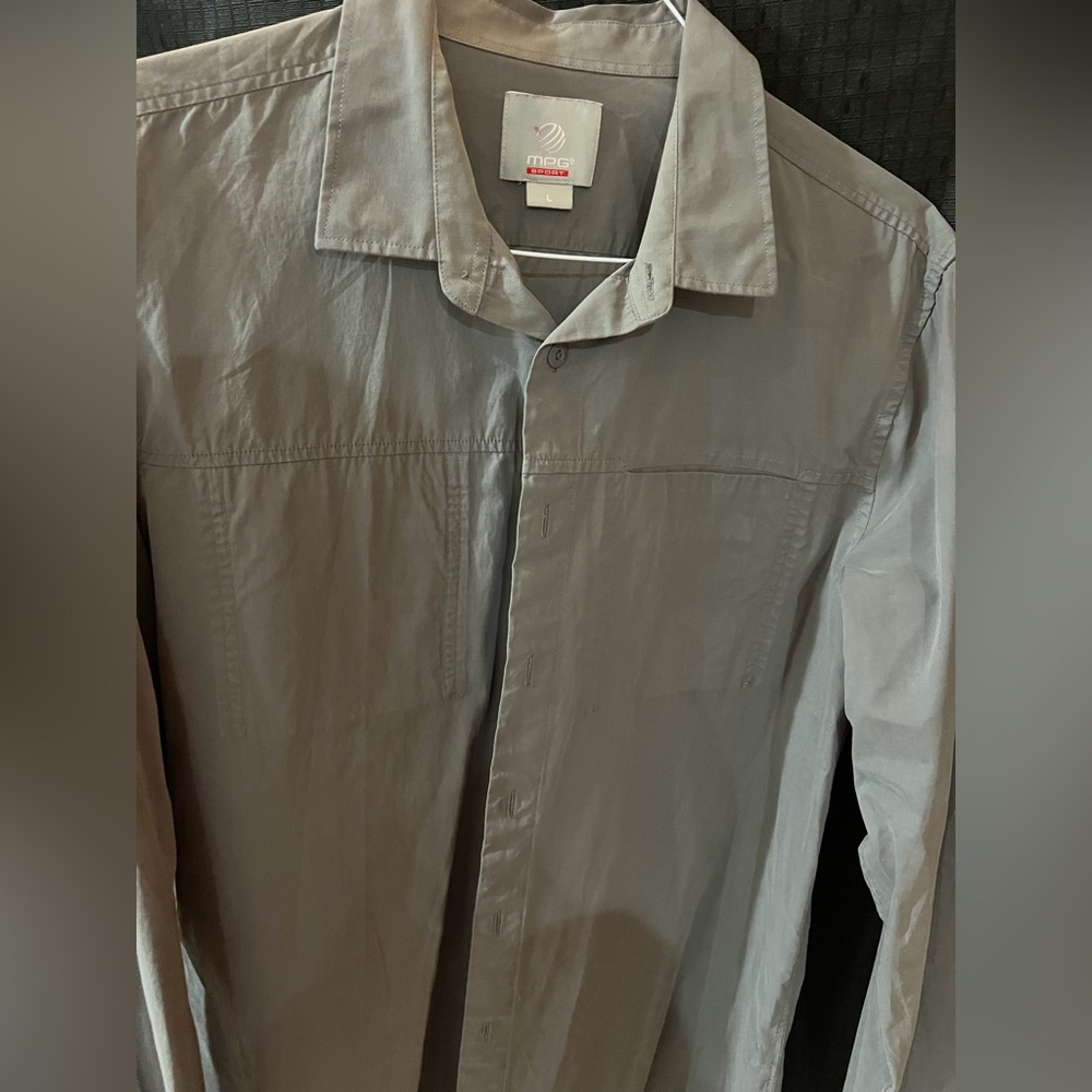 MPG Sport Gray Performance Button Down Shirt Men’s L | Lightweight Active Travel